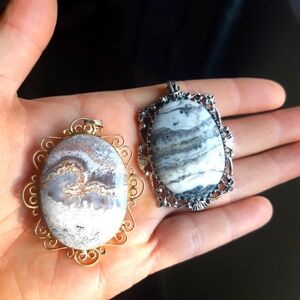 Natural Stone Filigree Cabochon Interchangeable Pendants or Brooches